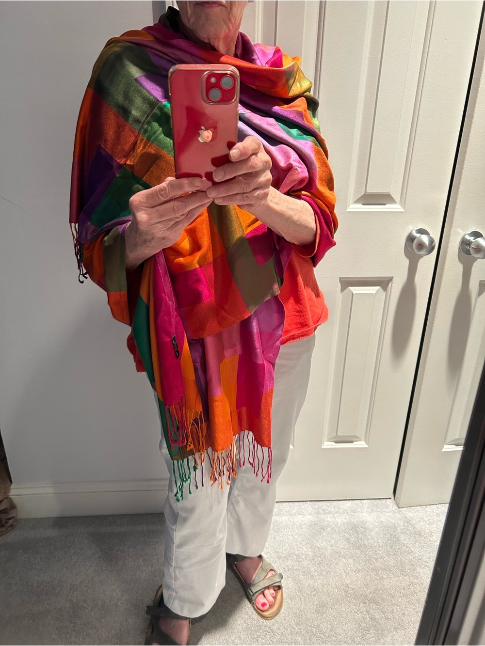 Vibrant Multicolor Silk Scarf with Fringe